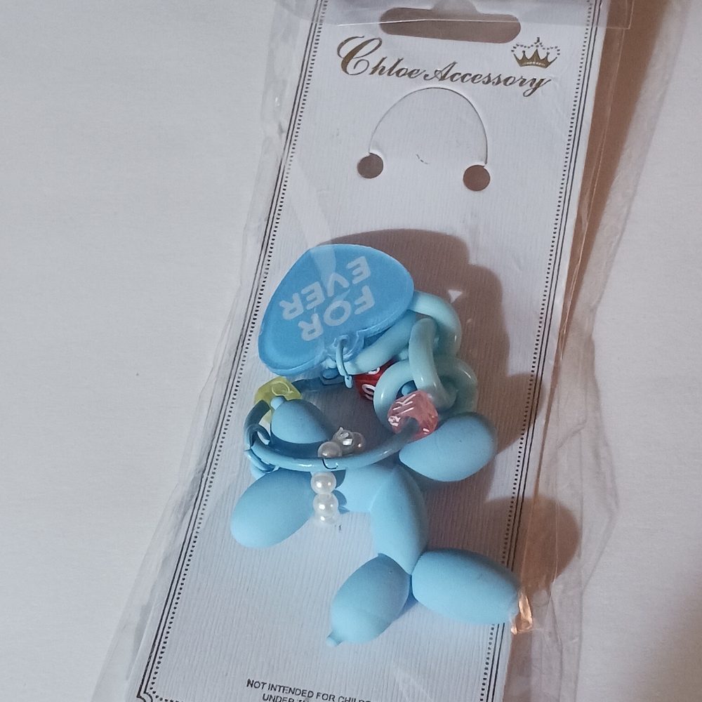 NIP Chloe Accessory Blue Balloon Dog Bag Charm With For Ever Blue Heart Charm
